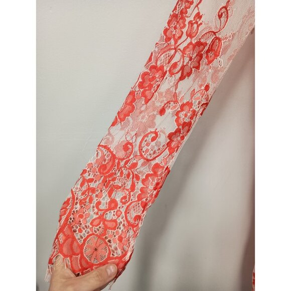 Cassie Mclean Womens Fairy Romantic Midi Dress Medium Red Nude Lace Open Back - Picture 4 of 8